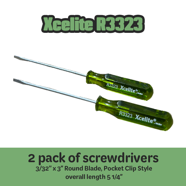 Screwdriver Xcelite R-3323 3/32 x 3" Green, Pocket Clip Pack of 2 Screwdrivers