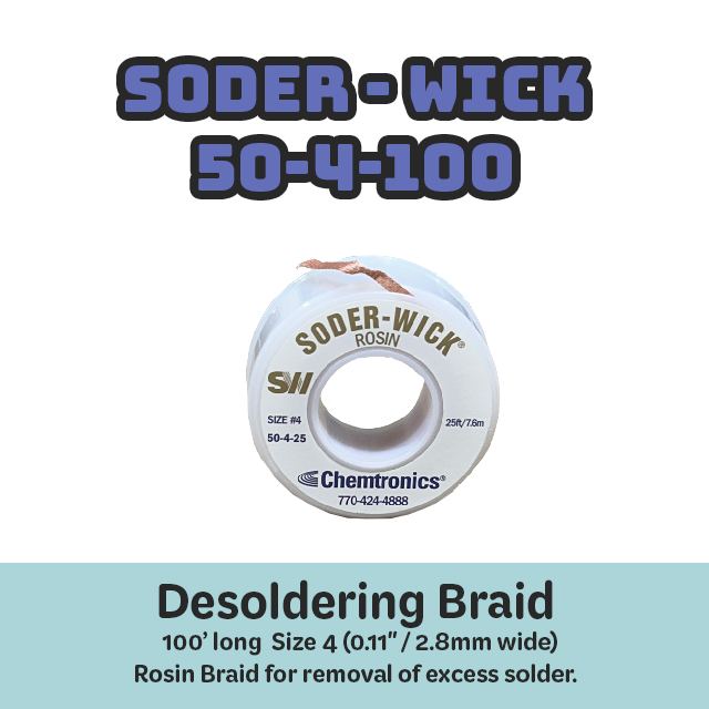 Desoldering Braid Soder-Wick 50-4-100 Rosin Flux Size #4 Blue