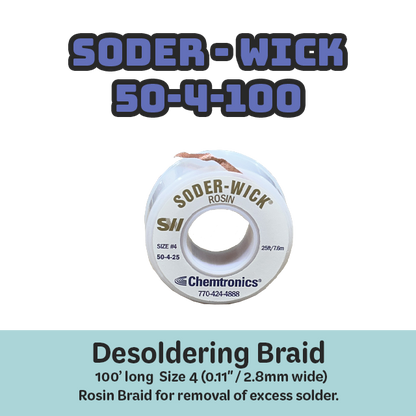 Desoldering Braid Soder-Wick 50-4-100 Rosin Flux Size #4 Blue