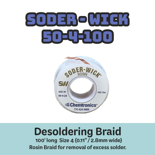 Desoldering Braid Soder-Wick 50-4-100 Rosin Flux Size #4 Blue