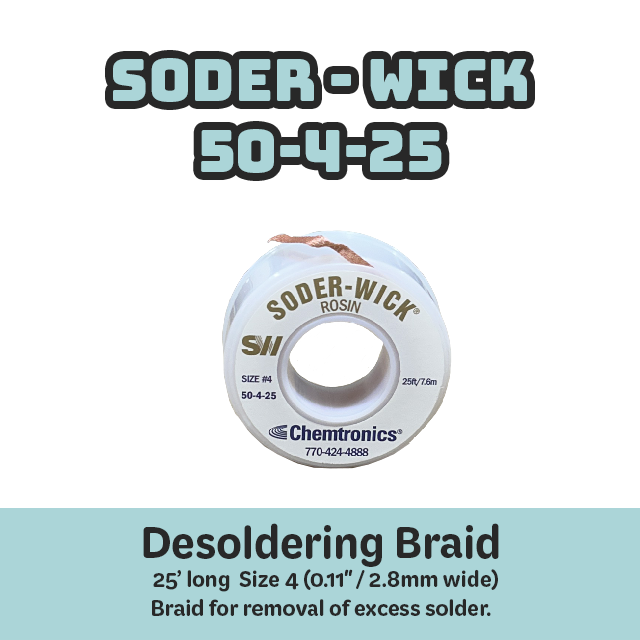 Desoldering Braid Soder-Wick 50-4-25 Rosin Flux Size #4 Blue