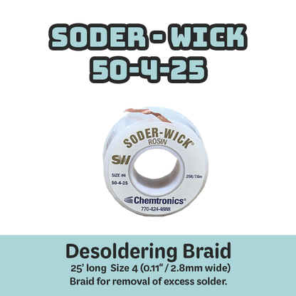 Desoldering Braid Soder-Wick 50-4-25 Rosin Flux Size #4 Blue