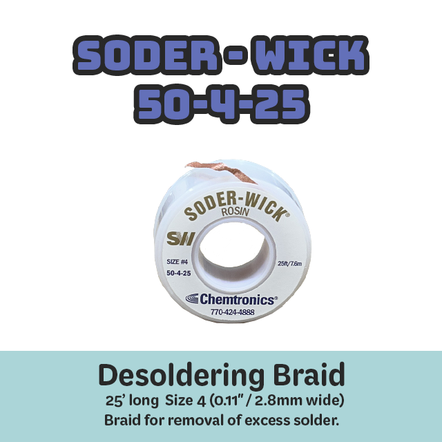 Desoldering Braid Soder-Wick 50-4-25 Rosin Flux Size #4 Blue
