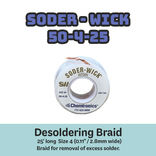 Desoldering Braid Soder-Wick 50-4-25 Rosin Flux Size #4 Blue