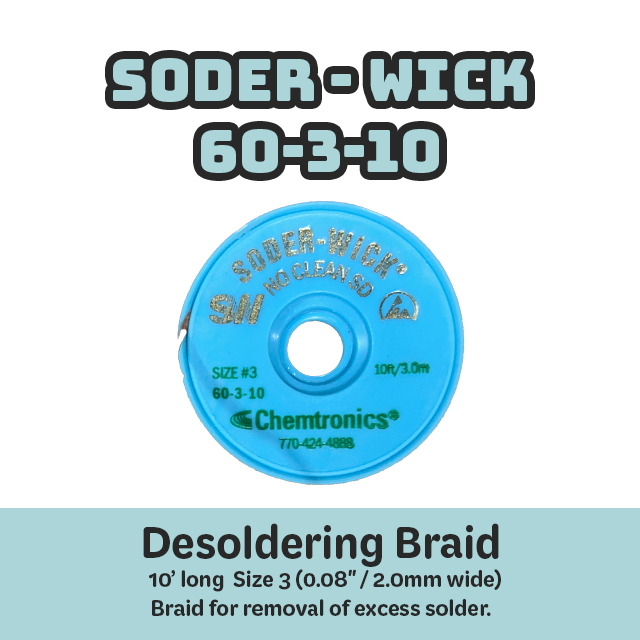 Desoldering Braid Soder-Wick 60-3-10 No Clean Flux Size #3 Green