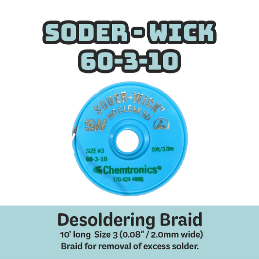 Desoldering Braid Soder-Wick 60-3-10 No Clean Flux Size #3 Green