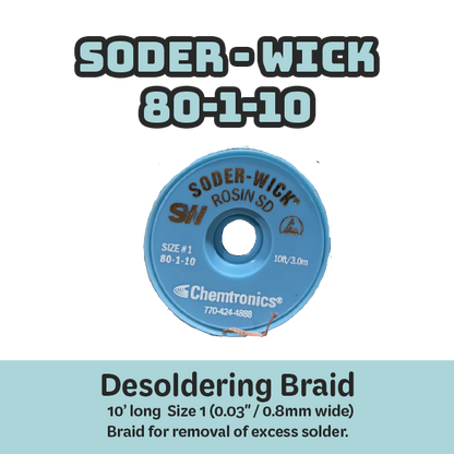 Desoldering Braid Soder-Wick 80-1-10 Rosin Flux Size #1 White/Gray