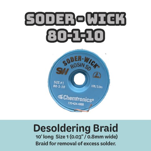 Desoldering Braid Soder-Wick 80-1-10 Rosin Flux Size #1 White/Gray
