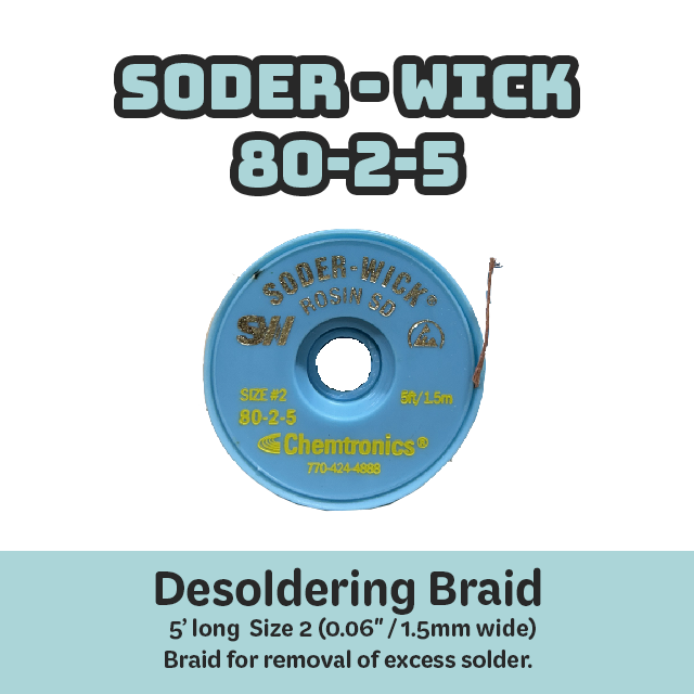 Desoldering Braid Soder-Wick 80-2-5 Rosin Flux Size #2 Yellow