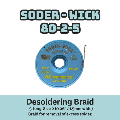 Desoldering Braid Soder-Wick 80-2-5 Rosin Flux Size #2 Yellow