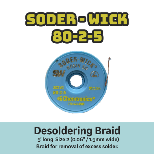 Desoldering Braid Soder-Wick 80-2-5 Rosin Flux Size #2 Yellow