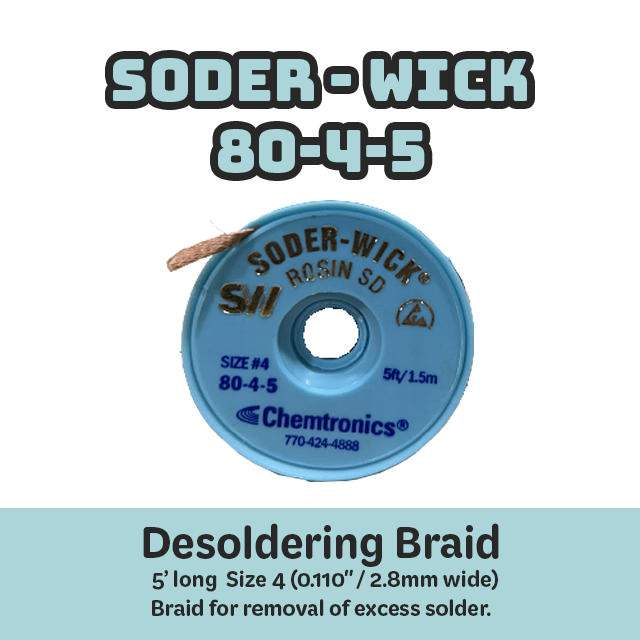 Desoldering Braid Soder-Wick 80-4-5 Rosin Flux Size #4 Blue