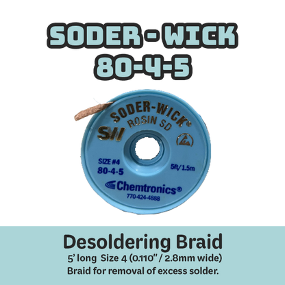 Desoldering Braid Soder-Wick 80-4-5 Rosin Flux Size #4 Blue