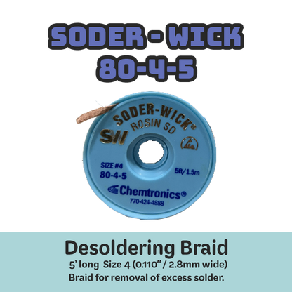 Desoldering Braid Soder-Wick 80-4-5 Rosin Flux Size #4 Blue