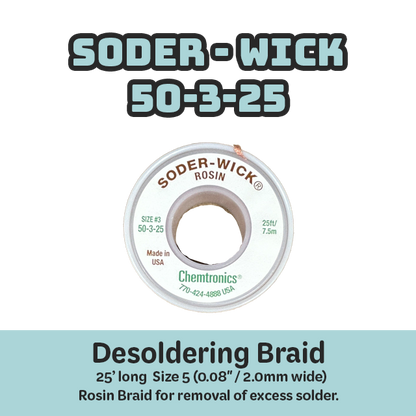 Desoldering Braid Soder-Wick 50-3-25 Rosin Flux Size #3 Green